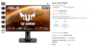 Monitor Asus VG279QM 27" 240Hz por $5,513 en Amazon