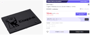 Disco Duro Solido SSD 480GB 2.5" SATA3 Kingston A400 por 13.3€