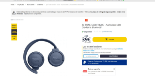 Auriculares marca JBL Tune 520BT azules por 39€