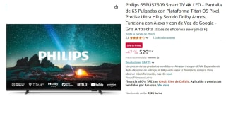 Televisor LED 65" - PHILIPS 65PUS7609, UHD 4K, Pixel Plus HD, Smart TV, DVB-T2 (H.265) por 529€
