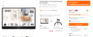 MSI PRO MP161 E2 15.6" Monitor Portátil LED IPS FullHD por 99€