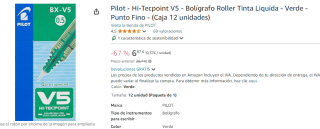 12 Pilot Hi-Tecpoint V5 Bolígrafo Roller Tinta Liquida Verde por 6,87€