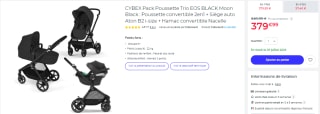 CYBEX Pack Poussette Trio EOS 2en1 avec siège auto et hamac convertible à 379,99€