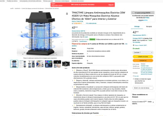 Lámpara Antimosquitos eléctrica TMACTIME 240V 20W por 21,50€