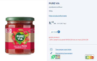 Gratis pot Pure Via aardbeienconfituur 300g bij Collect&Go