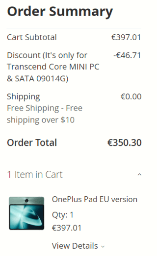 OnePlus Pad - 128GB - WiFi - Green voor €351 dmv code bij Gshopper