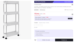 Carro Multiuso Auxiliar con Ruedas Almacenamiento Cocina Baño Estrecho por 13.94€(Cuenta Nueva 6.97€)