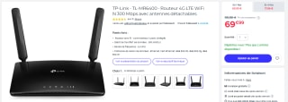 TP-Link - TL-MR6400 - Routeur 4G LTE WiFi N 300 Mbps avec antennes détachables à 69,99€