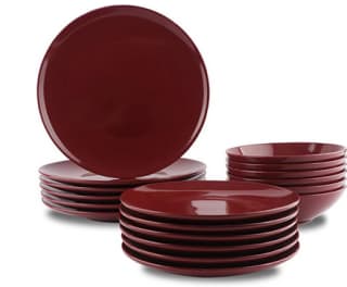 Vajilla de gres para 6 personas Amazon Basics Rojo arándano 18 piezas a 36,93€
