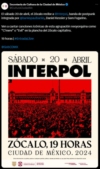 Interpol Gratis en el Zócalo CDMX
