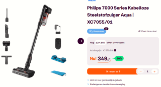 Philips 7000 series XC7055/01 - Steelstofzuiger met dweilfunctie voor €349 bij Ibood