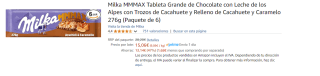 6 Tabletas de Milka MMMAX Tableta Grande de Chocolate con Leche de los Alpes con Trozos de Cacahuete y Relleno de Cacahuete y Caramelo 276g por 15.06€