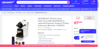 Machine à café NESPRESSO KRUPS Inissia à capsules Espresso à 87,99€