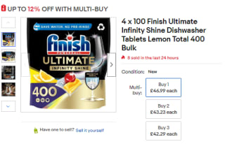 Score Finish ultimate infinity shine dishwasher tablets from eBay for £37.59