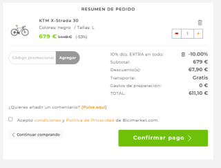 Bicicleta KTM 1X11 SRAM Tektro discos shimano por 611,10€