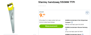 Stanley handzaag universeel 7TPI 55cm voor €9,99 bij de Gamma