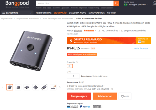 Switch HDMI bidirecional, modelo BlitzWolf BW-HDC2 - R$ 46,55