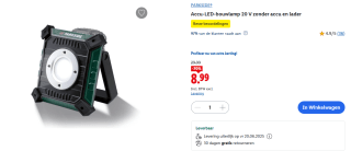 PARKSIDE® Accu-LED-bouwlamp 20 V zonder accu en lader voor €8,99 in de Lidl webshop