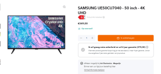 SAMSUNG Crystal UHD 50CU7040 (2024) 127cm Ultra HD 4K Smart TV voor €349 bij Artelectronics