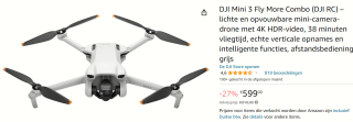 DJI Mini 3 - Fly More Combo - including DJI RC Smart Remote Controller voor €599 bij Amazon