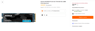 Disco Duro Kioxia EXCERIA PLUS G3 1TB SSD M.2 2280 PCIe Gen4 x4 por 59.99€