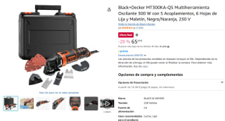 Black+Decker MT300KA-QS Multiherramienta Oscilante 300 W con 5 Acoplamientos, 6 Hojas de Lija y Maletín por 65,49€