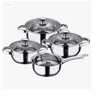 Batería de cocina 7 piezas marca San Ignacio Faro fabricada en acero inoxidable apta para todo tipo de fuegos por 22.89€