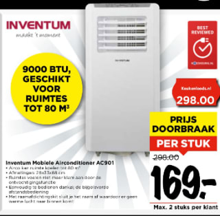 Inventum mobiele airconditioner AC901 voor €169 bij Vomar