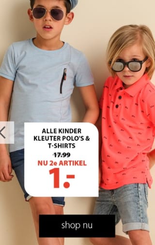2e artikel voor €1 op kinder t-shirts & polo's bij terStal