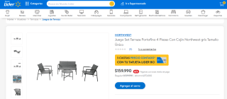 Juego Set Terraza Portofino 4 Piezas Con Cojin Northwest por $159.990