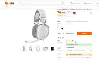 Auriculares gaming marcaCorsair HS80 RGB por 79,97€ (blanco o negro)