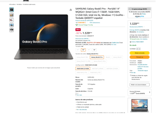 Portátil SAMSUNG Galaxy Book3 Pro 14" WQXGA+ por 1.329€