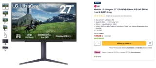 Monitor LG Ultragear 27" 27GS85Q-B Nano IPS QHD 180Hz 1ms G-SYNC Comp por 189,80€
