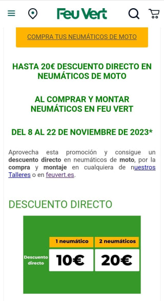 -20€ de Descuento directo Neumáticos de Moto desde Feu Vert.