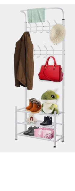 Zapatero y Perchero de pie Metálico. 18 Ganchos y 3 Estantes. 180x65x30cm por 29.74€ (Cuenta Nueva 17.74€)