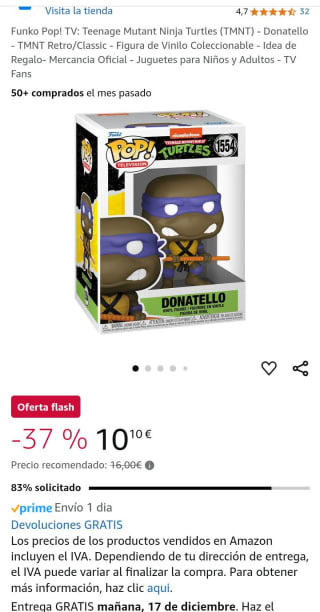 Figura Funko Pop! TV: Teenage Mutant Ninja Turtles (TMNT) - Donatello por 10,10€