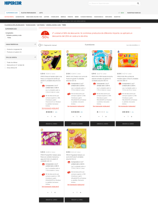 Helados FRIGO segunda unidad 50% + 5€ Descuento en compras de 18€ en Hipercor