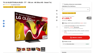 TV OLED LG OLED77C45LA 77'' pulgadas 4K Ultra HD - Smart Tv por 1.899€ + 200€ reembolso
