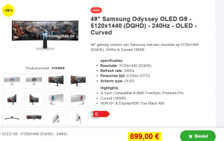 Samsung Odyssey G9 - Monitor 49" - OLED Curved voor €899 bij Proshop