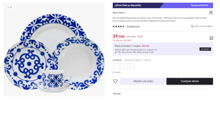 Tech Vajilla de porcelana de 6 servicios 30 piezas, con un diseño elegante para su mesa. Bengoa gourmet Tools por 19.43€