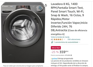 Candy RapidO RO1484DWMCRT/1-S Lavadora 8 KG por 359,99€