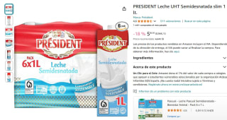 PRESIDENT Leche UHT Semidesnatada, Entera o Desnatada pack 6 L por 5,64€
