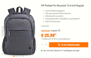 HP Prelude Pro Recycled - Laptoptas - 15.6"- Backpack voor €25,99 bij NBB