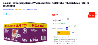 420 Bolsius theelichtjes voor €30,49 bij Bol