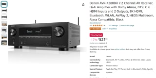 Denon AVR-X2800H AV receiver voor €521,55 met Amazon Prime