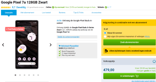 Google Pixel 7a - Smartphone - 128GB - Zwart - Dual Sim met gratis Google Pixel Buds A-series voor €479 bij Belsimpel