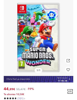 Super Mario Bros. Wonder Nintendo Switch 31,42€.