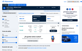 Vuelos ida y vuelta Madrid - Bangkok desde 495€ con Skyscanner