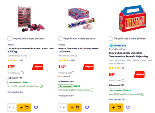 Tot 65% korting op snoep en snacks van o.a. Klene, Cheetos, Tony's Chocolonely bij Bol