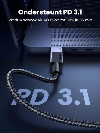 UGREEN 240W USB C naar USB C oplaadkabel PD 3.1 USB C 2 meter voor €8,99 bij Amazon